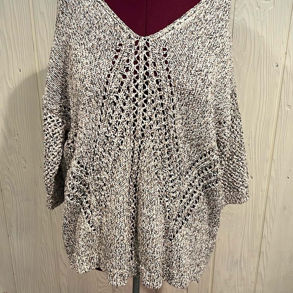 J. Jill Marled Black and White V-Neck Sweater
